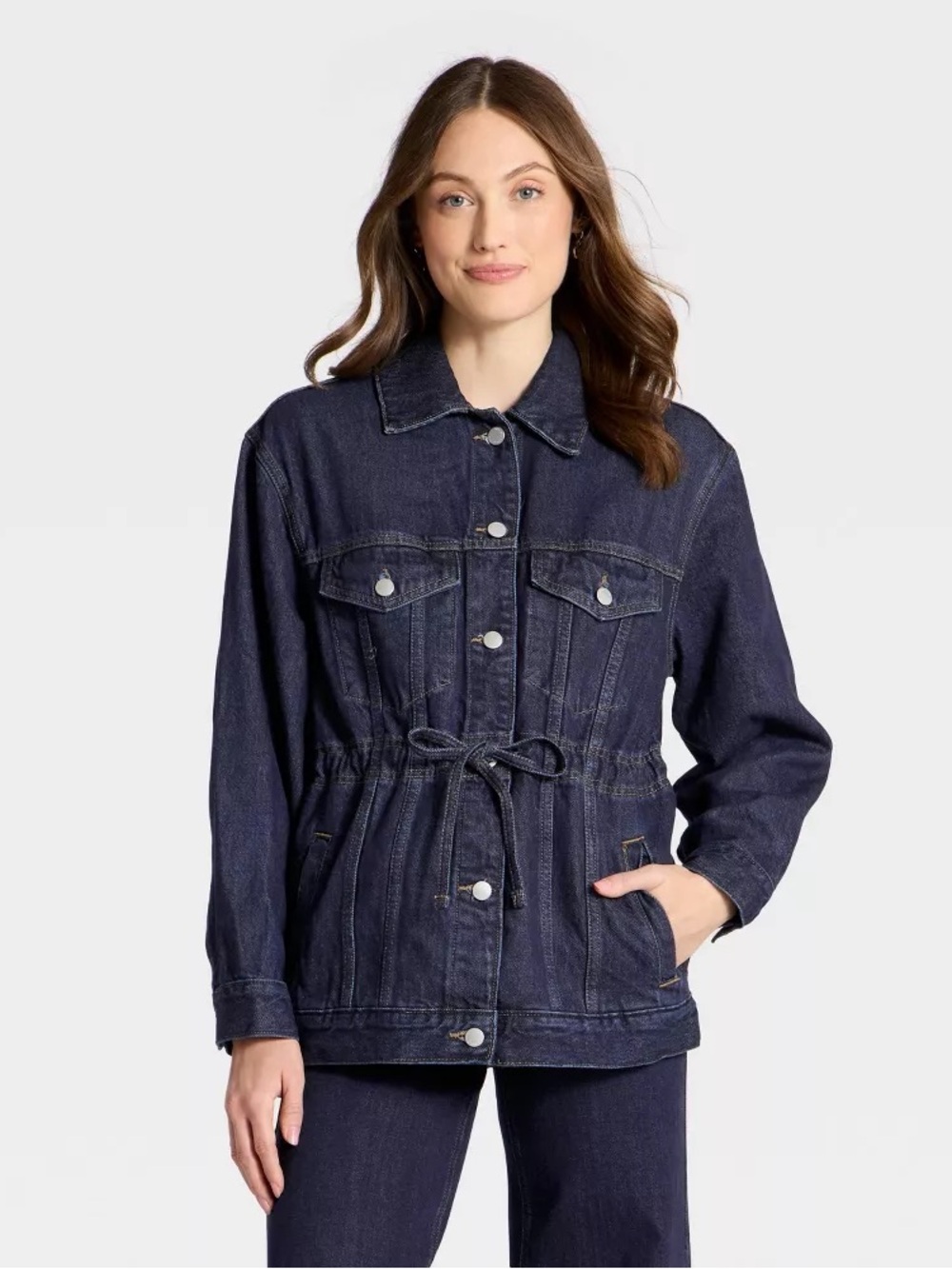 Universal Thread Cinched Waist Trucker Denim Jacket Dark Wash NWOT